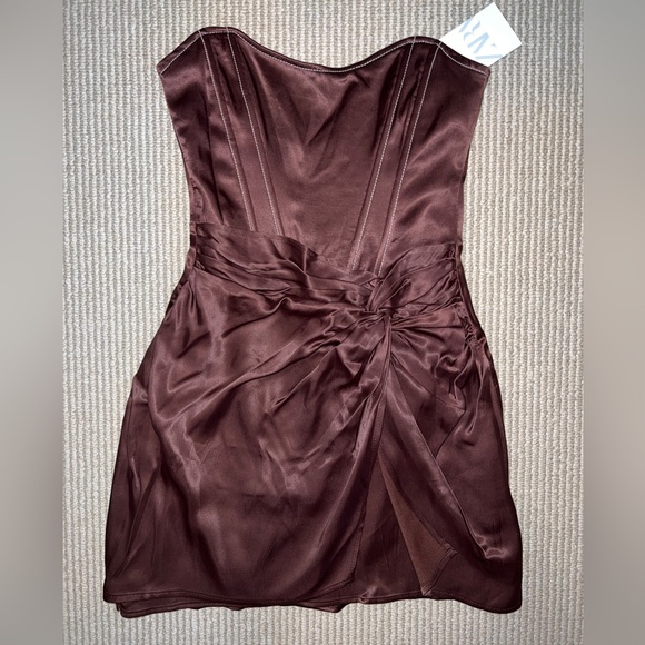 NWT Zara Brown Satin Strapless Corset Mini Dress - Picture 12 of 12